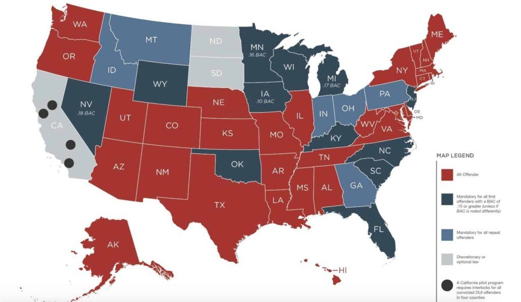 Map of ignition interlock use