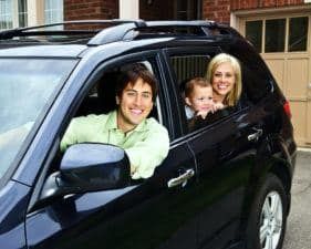 family in car